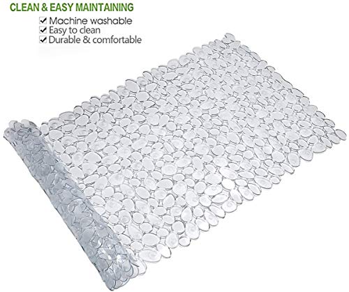 Pebble Bath Mat for Bathtub to Anti Slip Bathtub Mat in Shower with 16 Inches by 35 Inches (Clear) - color: Clear