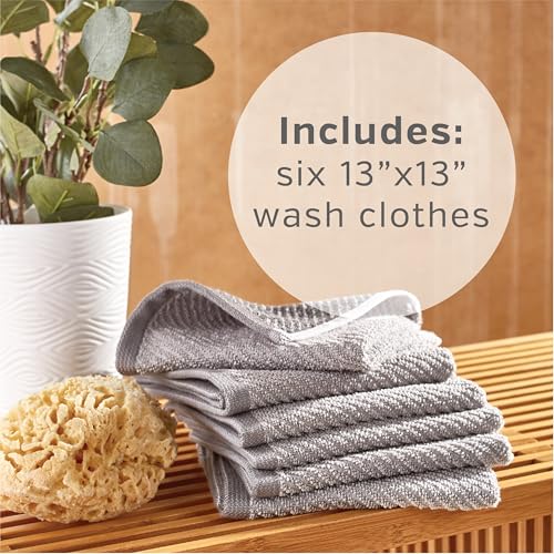 Wellbe 6-Piece Washcloth Set, Quick Dry, Absorbent, Soft, 13” x 13”, Grey - color: Grey, size: 6-Piece Washcloth Set