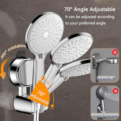 Resdenio Shower Head Holder - Strong Suction Cup No Drilling Showerhead Bracket Waterproof Handheld Shower Holder, Adjustable Wand Holder for RV, Kids, Bathroom (Silver) - color: Silver
