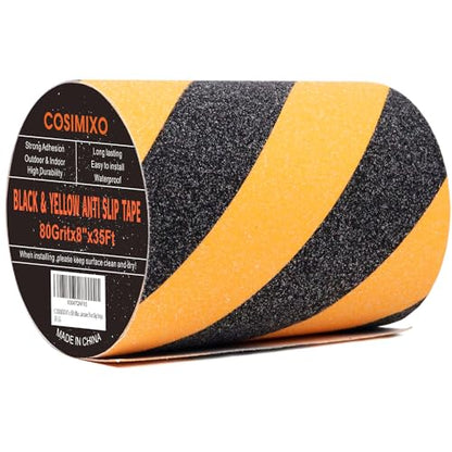 COSIMIXO 8" x 35Ft Black&Yellow Heavy Duty Anti Slip Tape for Stairs Outdoor/Indoor Waterproof Grip Tape Safety Non Skid Roll for Stair Steps Traction Tread Staircases Non Slip Strips - size: 8“ x 35Ft Black & Yellow