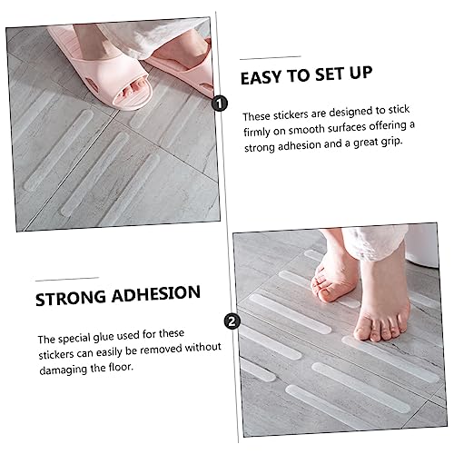 OUNONA 1set Non Slip Bathroom Skid Sticker Strips Self Adhesive Slip Stripes for Showers Bathtubs Stairs and Pools Easy Installation and Use 20pcs