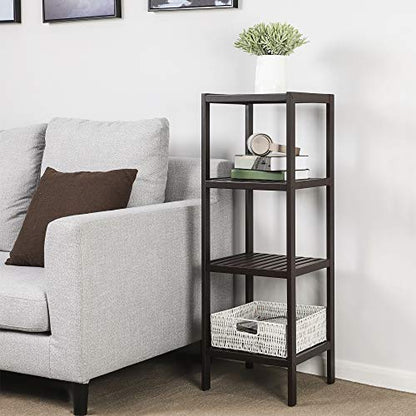 SONGMICS Bamboo Storage Shelf, 4-Tier Shelving Unit, Multifunctional, in the Entryway, Bathroom, Living Room, Balcony, Kitchen, 13 x 13 x 38.6 Inches, Brown UBCB54C - color: Brown, size: 4 Tiers (13"D x 13"W x 38.6"H)