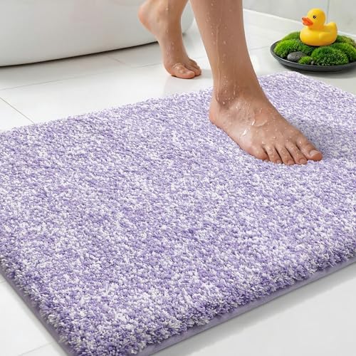 Yimobra Cushioned Anti-Fatigue Bathroom Rug, Bath Mat Non Slip Washable, Dense Soft Microfiber for Bathroom Sink, Shower, Tired Feet Comfort, Absorbent, 24" X 17", Purple and White - color: Purple and White, size: 24" X 17"