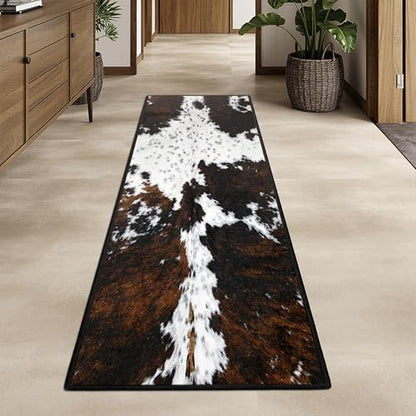Western Cowhide Print Runner Rug 2x6 for Hallway Farmhouse Home Decor Throw Carpet Non Slip Washable Fur Area Rug Mat for Entryway Laundry Bedroom Bathroom (24" W x 72" L, Cow Print) - size: 2' x 6' (Rectangular)