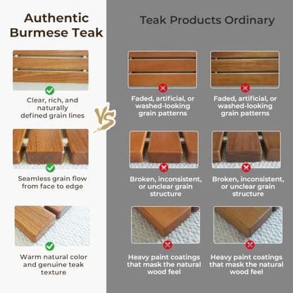 DIYHD 20" Burmese Teak Wood Wall Mounted Folding Shower Bench, Brushed | Premium Solid Teak Wood with Stainless Steel Bars, 330 lbs Capacity, 14” W x 20” D, Fits 16” Stud Spacing - size: 20"