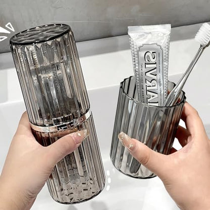 2-in-1 Toothbrush Travel Case with Rinse Cup - color: Clear Grey