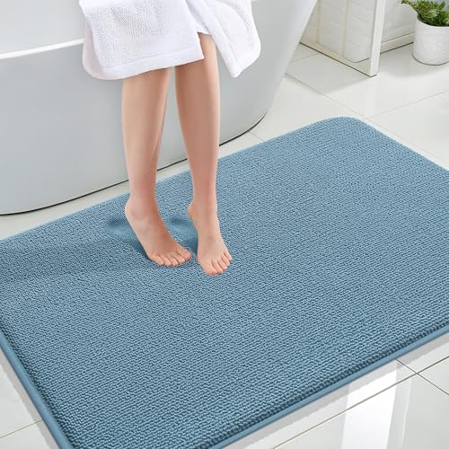 OLANLY Memory Foam Large Bathroom Rugs 44x32, Absorbent Bath Mat, Airy Blue | Soft Quick Dry Bath Rugs, Non-Slip Carpet, Machine Washable Mat for Bathroom Floor, Tub and Shower, Home Decor Accessories - color: Airy Blue, size: 44" X 32"
