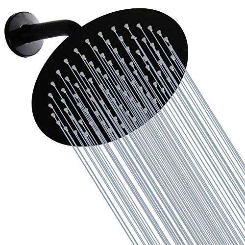 Black Shower Head GGStudy 6 inch Round Rain Shower Heads Stainless Steel High Pressure Ultra Thin Rainfall Bath Shower Self-cleaning Silicone Nozzle - color: Black, size: Round