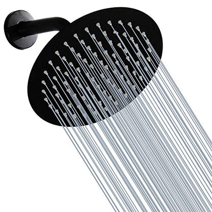 Black Shower Head GGStudy 6 inch Round Rain Shower Heads Stainless Steel High Pressure Ultra Thin Rainfall Bath Shower Self-cleaning Silicone Nozzle - color: Black, size: Round