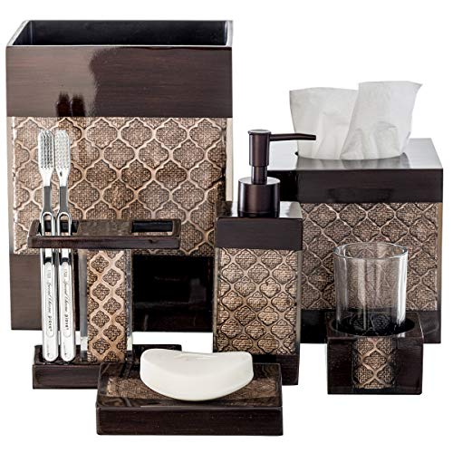 Creative Scents Dahlia Brown Bathroom Trash Can 1.98 Gal / 7.5L - Small Waste Basket for Bathroom - Durable Space Friendly Waste Bin - Decorative Wastebasket for Modern Room or Bedroom Decor