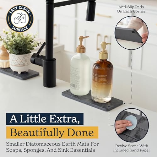 Oleex 3-Pack Stone Dish Drying Mat Set Includes 1 Large 24”x16” & 2 Small 4”x9” for Kitchen Counter-Collapsible Diatomaceous Earth Pad Absorbs Water & Dries Dishes Fast, Non-slip, Odor-Resistant Mats - color: Dark Grey Marble
