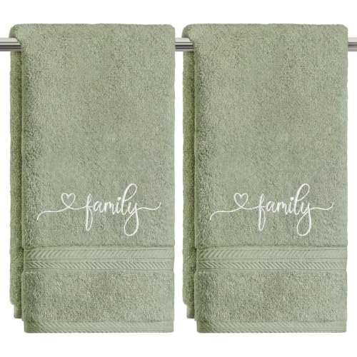 Artoid Mode 2 Pcs Sage Green Family Embroidered Hand Towels for Bathroom, Cotton Soft Absorbent Farmhouse Decor Towels, 13.7 x 29.5 Inch - color: Sage Green, size: 13.7" x 29.5", 2PCS