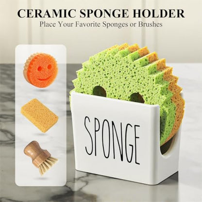 Cisily Kitchen Soap Dispenser Set Comes with Ceramics Sponge Holder, Gold Pumps, and Instant Dry Tray, Hand and Dish Soap Dispenser Set (4, Black + White + Sponge Holder) - color: Black + White + Sponge Holder