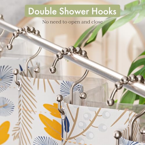Shower Curtain Hooks Rings, Stainless Steel Shower Curtain Rings, 12Pcs Double Glide Shower Hooks for Bathroom Shower Curtain Rods Dual Rust-Resistant Shower Rings, Matte Nickel - color: Matte Nickel, style: Double Hooks