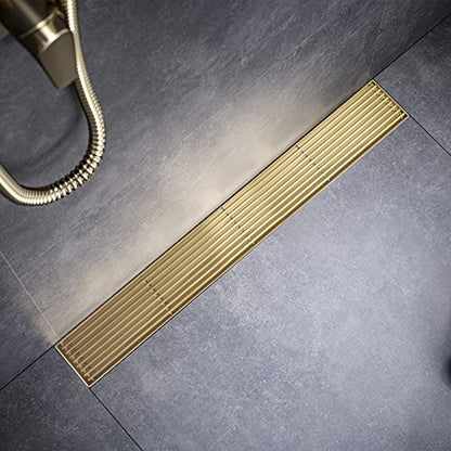 Linear Shower Drain 24 Inch, Brushed Gold 304 Stainless Steel Rectangular Shower Drain, 51L/Min Fast Drainage Floor Linear Drain, US Standard CUPC Certified, Zirconium Gold, SD-108-24ZG - color: Zirconium Gold, size: 24 Inch