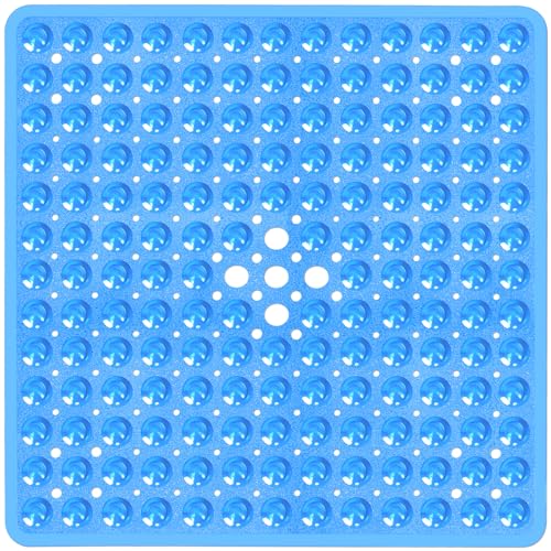 Square Shower Mat Bathtub Bath Mat Non Slip Clear Blue 21"x21" | Shower Mats for Inside Shower Tub, Shower Stall Mats for Bathroom Floor, With Suction Cups Drain Hole Easy Washable, BPA-Free - color: Clear Blue, size: 21" x 21" (Square)