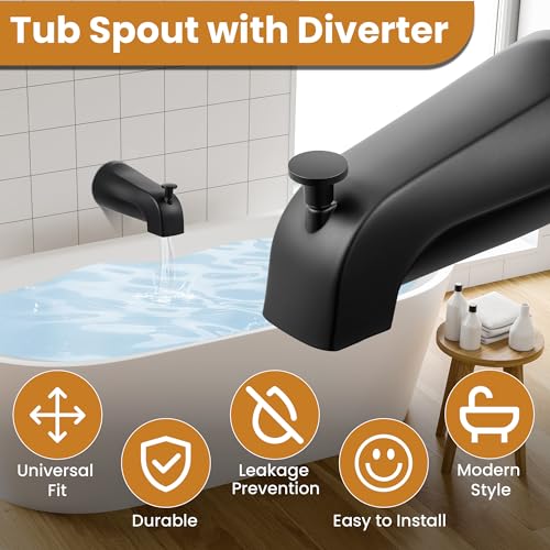Dreyoo Tub Spout, Tub Faucet for Bathtub (Matte Black,Simple) | Bathroom Bathtub Faucet with Adapters, Hex Wrench, Universal Faucet for Bathtub Fits 1/2" Copper Pipe, 1/2" IPS and 3/9" IPS - color: Matte Black, style: Simple