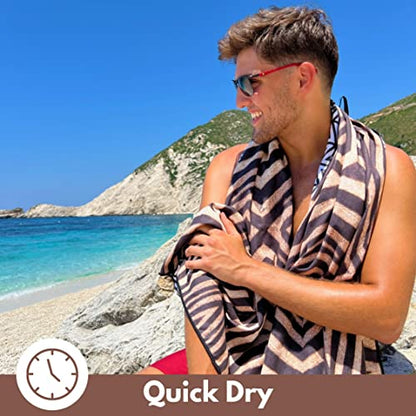 Microfiber Beach Towel - Quick Dry, Sand Free and Oversized 71x35 | Super absorbent, lightweight, swimming, gym, extra large, pool, cruise, camping, yoga, travel, compact, carry bag, vacation - color: Kenya