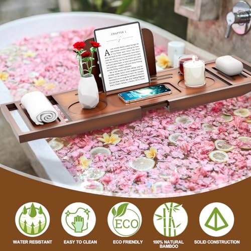 Bathtub Tray Caddy - Bath Tray - Bath Tub Tray Caddy - Bamboo Bath Table Tray for Tub - Expandable Size, Fits Most Tubs - color: Light Brown