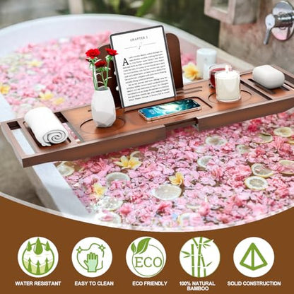 Bathtub Tray Caddy - Bath Tray - Bath Tub Tray Caddy - Bamboo Bath Table Tray for Tub - Expandable Size, Fits Most Tubs - color: Light Brown