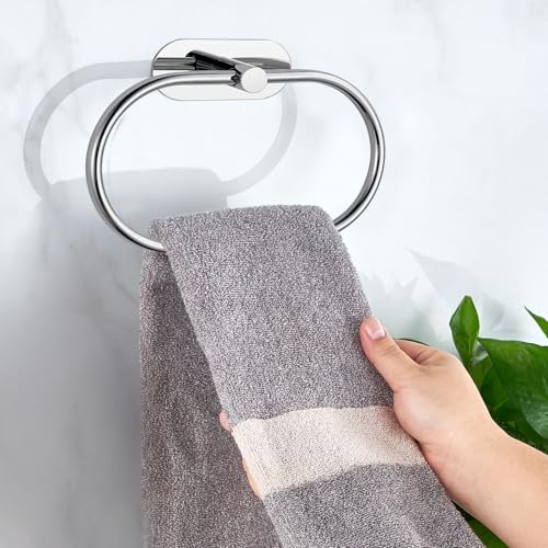 Towel Bar/Bath Towel Ring, Self Adhesive Hand Towel Ring for Bathroom, Stainless Steel Sticky Hand Towel Holder, No Drilling Modern Round Towel Hanger Wall Mounted (Chrome) - color: Chrome