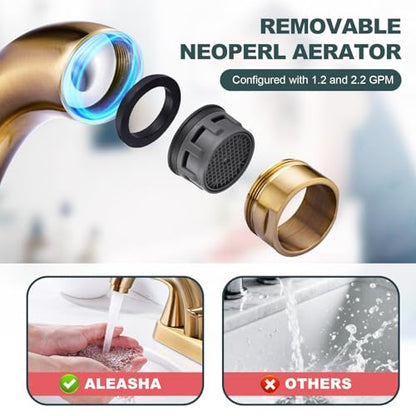 Brushed Gold Bathroom Sink Faucet, 4 Inch Centerset Bathroom Faucet | ALEASHA 2 Handles Vanity Faucet with Pop Up Drain Stopper, RV Lavatory Vanity Faucets with Aesthetic Appeal - color: Gold