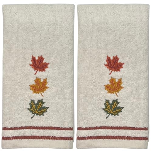 Serafina Home Autumn Fall Bathroom Fingertip Towels - Set of 2 100% Beige Embroidered Harvest Falling Leaves Design- 12" x 18" Festive Bath & Kitchen Decor - color: Falling Leaves