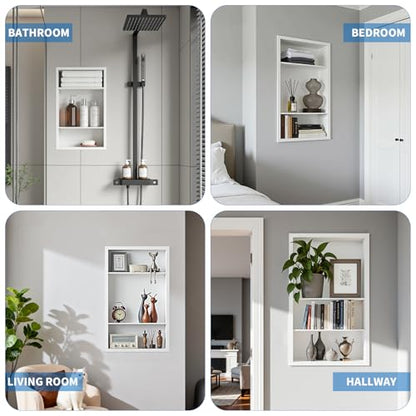 Stainless Steel Recessed Medicine Cabinet Bathroom Medicine Wall Niche Shower Niche Space-Saving Recessed Storage Cabinet Adjustable Shelf Matte Finish (White, 24" H x 14" W) - color: White, size: 24"H x 14"W