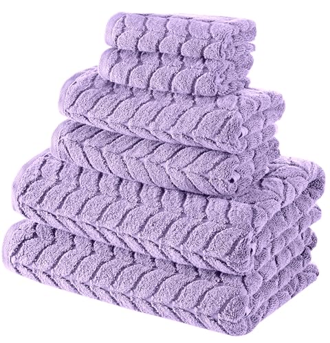 BAGNO MILANO Certified Organic Turkish Cotton Bath Towels, Luxury Jacquard Absorbent, Ultra Soft-Plush Organic Towel Set (Lavender, Towel Set of 6) - color: Lavender