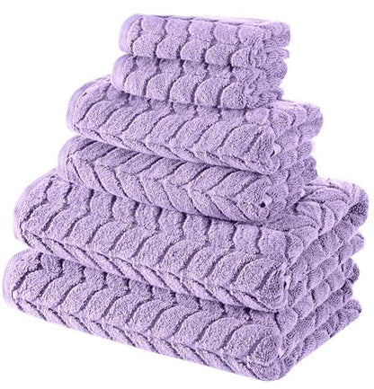 BAGNO MILANO Certified Organic Turkish Cotton Bath Towels, Luxury Jacquard Absorbent, Ultra Soft-Plush Organic Towel Set (Lavender, Towel Set of 6) - color: Lavender