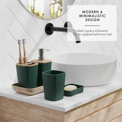 Clara Clark Bathroom Set, Bathroom Sets with Shower Curtain and Rugs | 22 Piece Hunter Green Bathroom Accessories Set with Toothbrush Holder, Soap Dispenser, Soap Dish, Toilet Brush, and Trash Can - color: Hunter Green, size: Complete Set + Bath Rugs