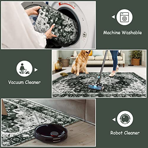 Moynesa Washable Black and White Runner Rug - 2x6 Bathroom Runner with Rubber Backing, Hallway Boho Non-Slip Non-Shedding Low Pile Accent Carpet for Laundry Room Entryway - color: Black/White, size: 2' x 6'