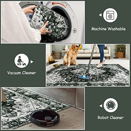 Moynesa Washable Black and White Runner Rug - 2x6 Bathroom Runner with Rubber Backing, Hallway Boho Non-Slip Non-Shedding Low Pile Accent Carpet for Laundry Room Entryway - color: Black/White, size: 2' x 6'