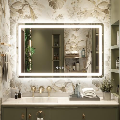 48"x30" LED Bathroom Mirror Anti-Fog Dimmable Wall Mount Vanity Touch | 3 Color Dimmable Led, Anti-Fog Heating, Touch Control, Tempered Glass, Waterproof Wall Mount For Vanity Makeup Shaving - size: 48"L x 30"W