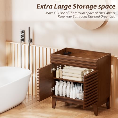APRILSOUL 30" Bathroom Vanity, Mid-Century Bathroom Vanity Cabinet with 2 Soft Closing Doors, Freestanding Bathroom Cabinet, Particleboard Frame with Wood Grain Laminate, Walnut (Sink Not Included) - color: Walnut, size: 30 Inch