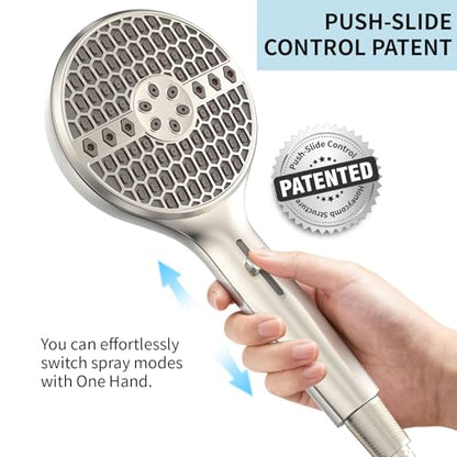 Brushed Nickel Handheld Shower Head, 9 Spray Modes High Pressure Showerhead | 71 Inch Kink-free Hose, Power Wash for Low Pressure Homes, Pet Tub Tile Cleaning - color: Brushed Nickel- 4.53 Inch