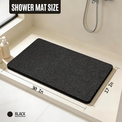 17 * 30in Shower Mat Bathtub Mat Non Slip | Bathmats Non Slip, Quick Drying Foot Scrubber Loofah Mats for Inside Shower, Tub, Bathroom, Home, Black - color: Black, size: 30" x 17" (Rectangular)