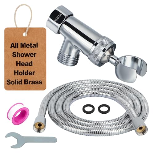 All Metal Shower Head Holder and Long Hose with Wide-Angle Adjustment | Stainless Steel Extra Long 6 ft Flexible Hose, Handheld Shower Arm Bracket,Premium Chrome - style: C-Style Chrome