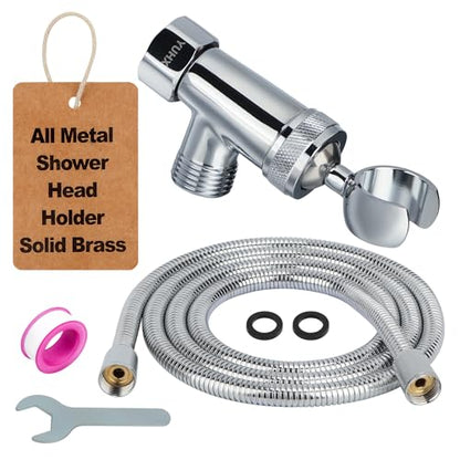 All Metal Shower Head Holder and Long Hose with Wide-Angle Adjustment | Stainless Steel Extra Long 6 ft Flexible Hose, Handheld Shower Arm Bracket,Premium Chrome - style: C-Style Chrome