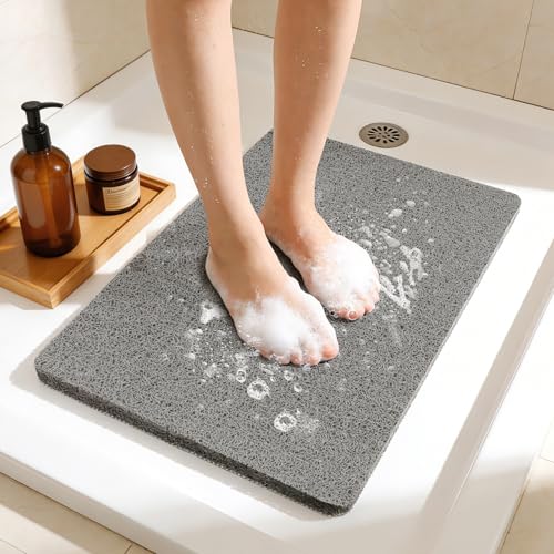 17 * 24in Shower Mat Bathtub Mat Non Slip | Bathmats Non Slip, Quick Drying Foot Scrubber Loofah Mats for Inside Shower, Tub, Bathroom, Home, Grey - color: Grey, size: 24" x 17" (Rectangular)