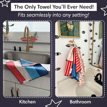 Microfiber Hand Towel & Washcloth Set, Double-Sided Waffle Weave Set of Two | Super Absorbent, Lint-Free, Fast Drying, Stars & Stripes Pattern, Red/Blue/Cream, Bathroom, Kitchen, Car & Windows Cloth Sets - color: Stars & Stripes - Red, Blue, Cream, size: