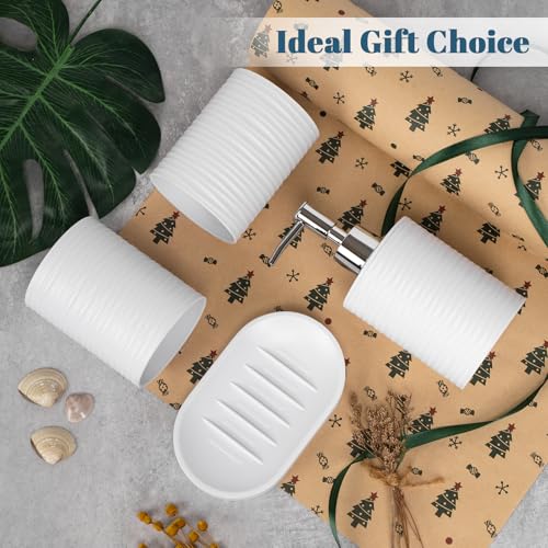Plastic Bathroom Accessories Set 4Pcs, White Bathroom Accessory Set Includes Liquid Soap Dispenser with Rust-Proof Plastic Pump, 2Pcs Bathroom Cup, Soap Dish for Modern Home Apartment - color: White
