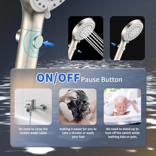 High Pressure Handheld Shower Head with Hose, Brushed Nickel | 80" Extra Long Stainless Steel Hose & Adjustable Bracket, Shower Heads with ON/OFF Switch for Pets Bath - color: Brushed Nickel, style: 6 Spray-Settings