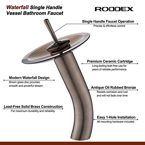Waterfall Bathroom Faucet Glass Single Handle Solid Brass Basin Lavatory Vessel Sink Vanity Faucet, Tall, Oil Rubbed Bronze … - color: Oil Rubbed Bronze
