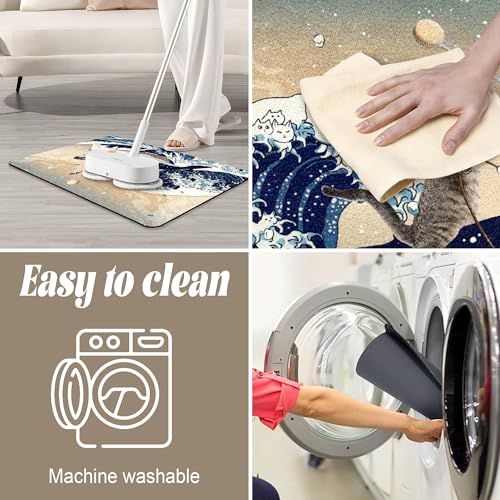 SolAzul Cat Diatomaceous Earth Bath Mat,Super Absorbent Diatomite Stone Bath Mat Non Slip Quick Dry Thin Bathroom Floor Mat Rug (16×24 Inch) (CAT) - color: Cat