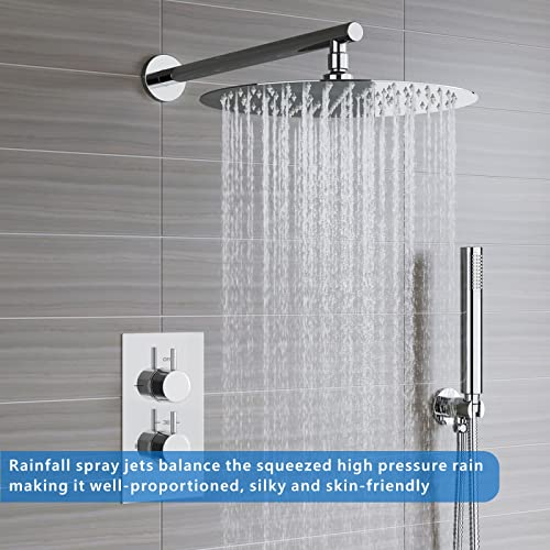 Voolan Rain Shower Head, High Pressure High Flow All Metal Rainfall Shower Head, Ultra-Thin Design-Pressure Boosting, Universal Wall and Ceiling Mount (10 Inch, Chrome) - color: Chrome, size: 10 Inch