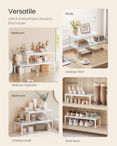 SONGMICS Spice Rack Expandable Kitchen Countertop Shelf, Metal | Small cupboard organizer, space-saving tabletop shelf, Matte White, UKCS007W01 - color: Matte White, size: Set of 1