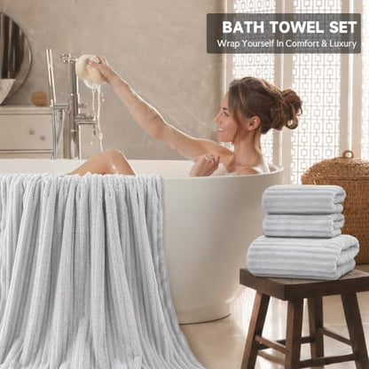 Extra Large Bath Towel Set 10 Piece, XL Bath Towels 35"x67" Oversized Bath Sheets, 280 GSM Microfiber Quick Dry Absorbent Towels, 5 Bath Sheets & 5 Hand Towels (Light Gray) - color: Light Gray, size: Bath towel 35" x 67"+hand towel 30"x13"
