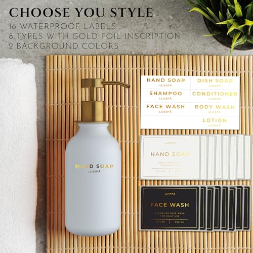 Shower Shampoo Dispenser Wall Mounted – Refillable 16.9 oz White Bottle with Stainless Steel Pump & No-Drill Adhesive Holder – Soap Dispenser for Bathroom (1 X White/Gold) - color: 1 X White/Gold