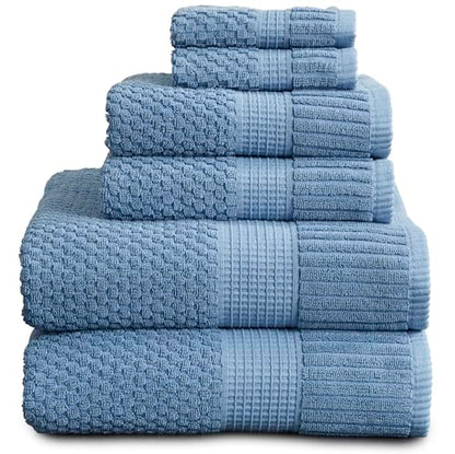 NY Loft 100% Cotton 6-Piece Bath Towel Set | Blue | Oeko-TEX | Quick-Dry | 30" x 52" Bath Towels | 16" x 28" Hand Towels | 12" x 12" Washcloths | Super Absorbent | Designer-Styled Texture - color: Blue Shadow, size: 6 Piece Set